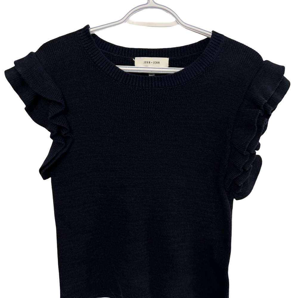 John + Jenn dark navy blue Ruffle Sleeve Top